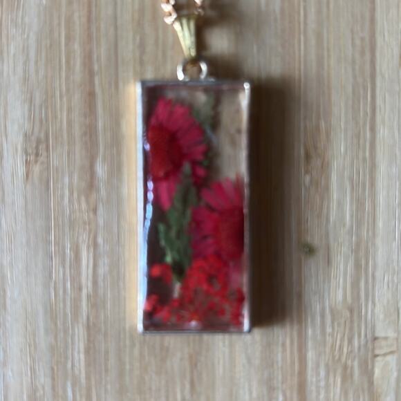Resin Necklace with Red and Green Florals - Picture 6 of 7
